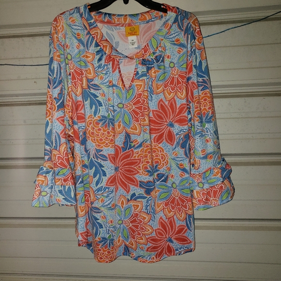 2X Plus Size Ruby Rd Bold Floral top blouse shirt women's - Picture 7 of 10